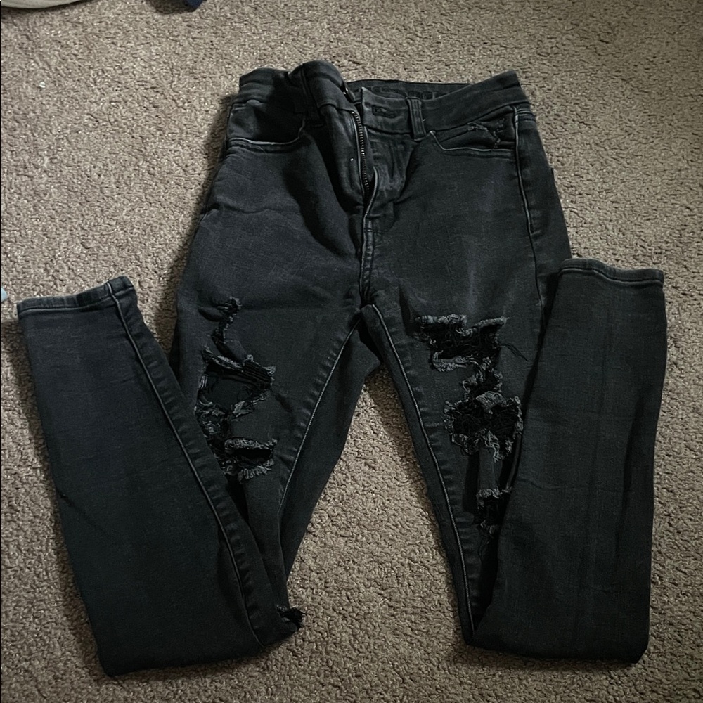 American Eagle Outfitters Black Distressed Skinny Jeans